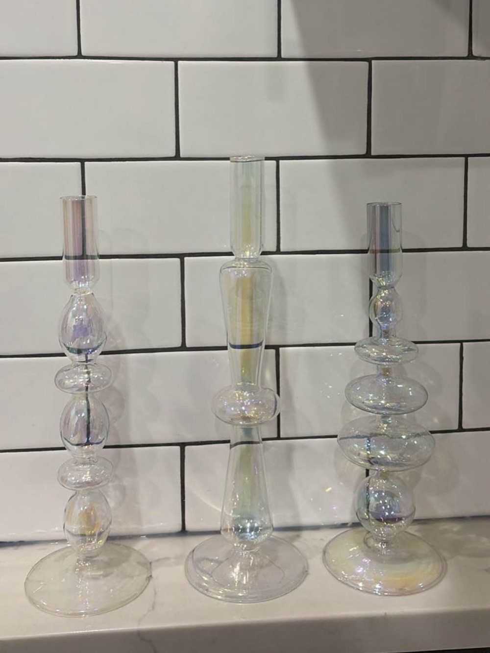 Iridescent Glass Decorative Vases - Set of 3